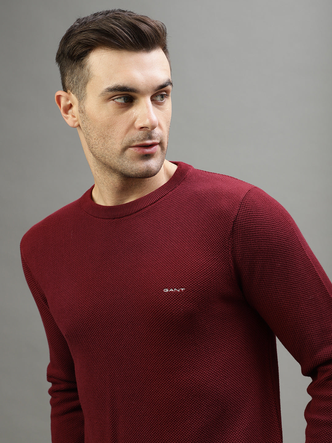 Gant Men Solid Round Neck Full Sleeves Sweater