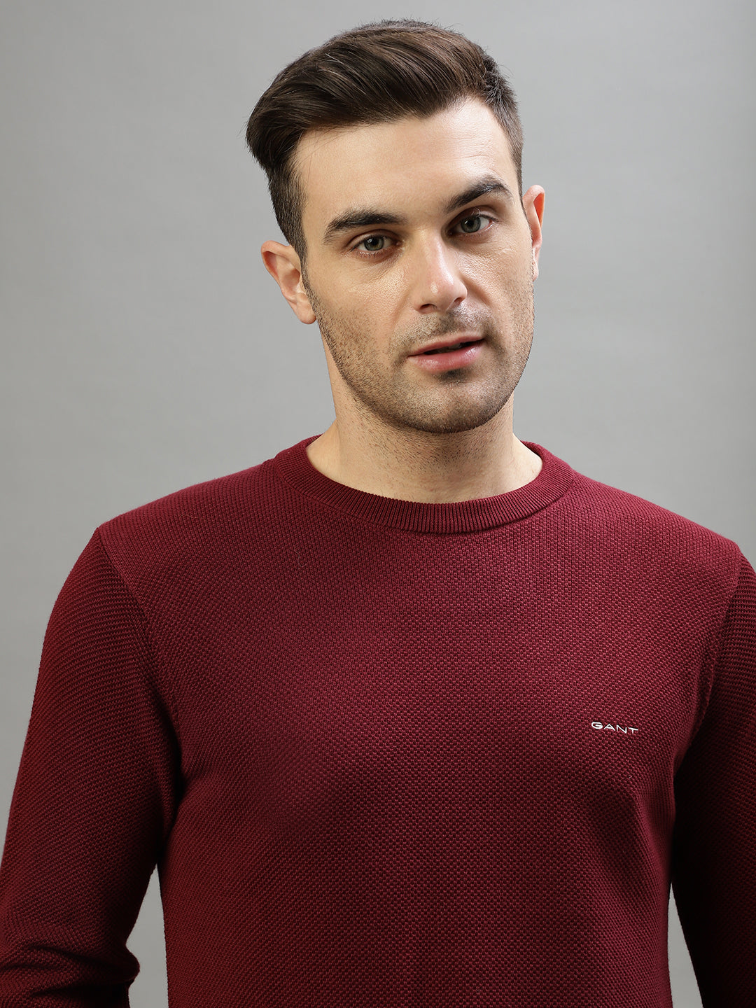 Gant Men Solid Round Neck Full Sleeves Sweater