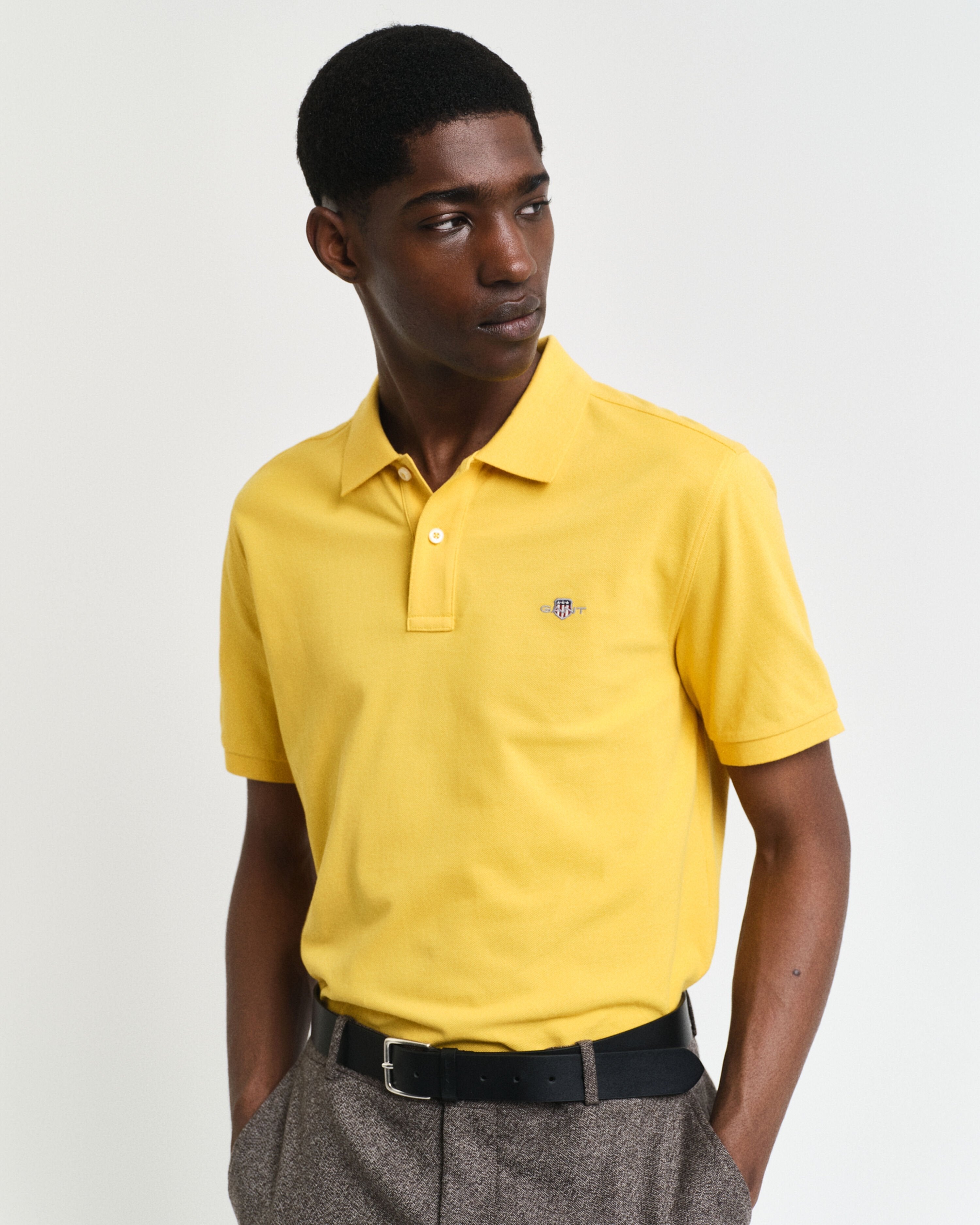 Gant Men Olive Solid Polo Collar Short Sleeves Tshirt