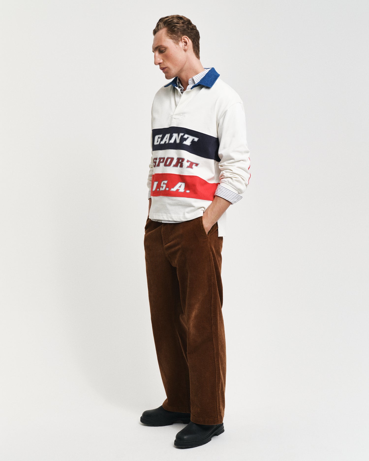 Gant Men White Printed Collared Full Sleeves Polo T-Shirt