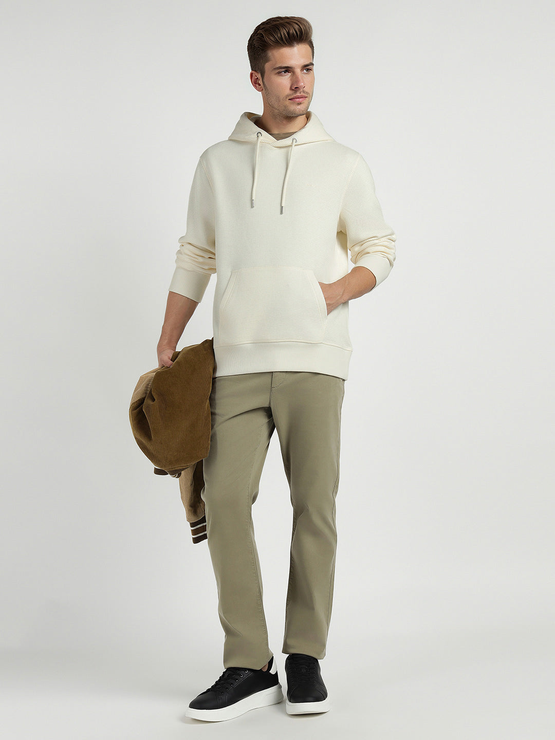 Gant Men Cream Solid Hooded Full Sleeves Pullover Style Sweatshirt