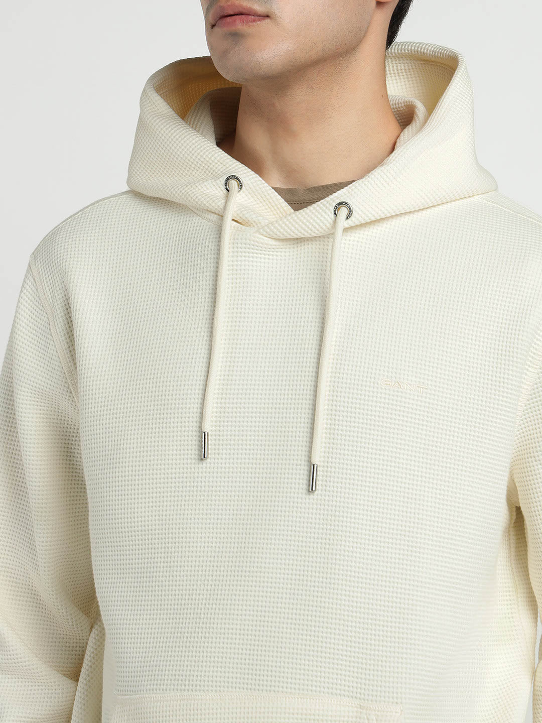 Gant Men Cream Solid Hooded Full Sleeves Pullover Style Sweatshirt