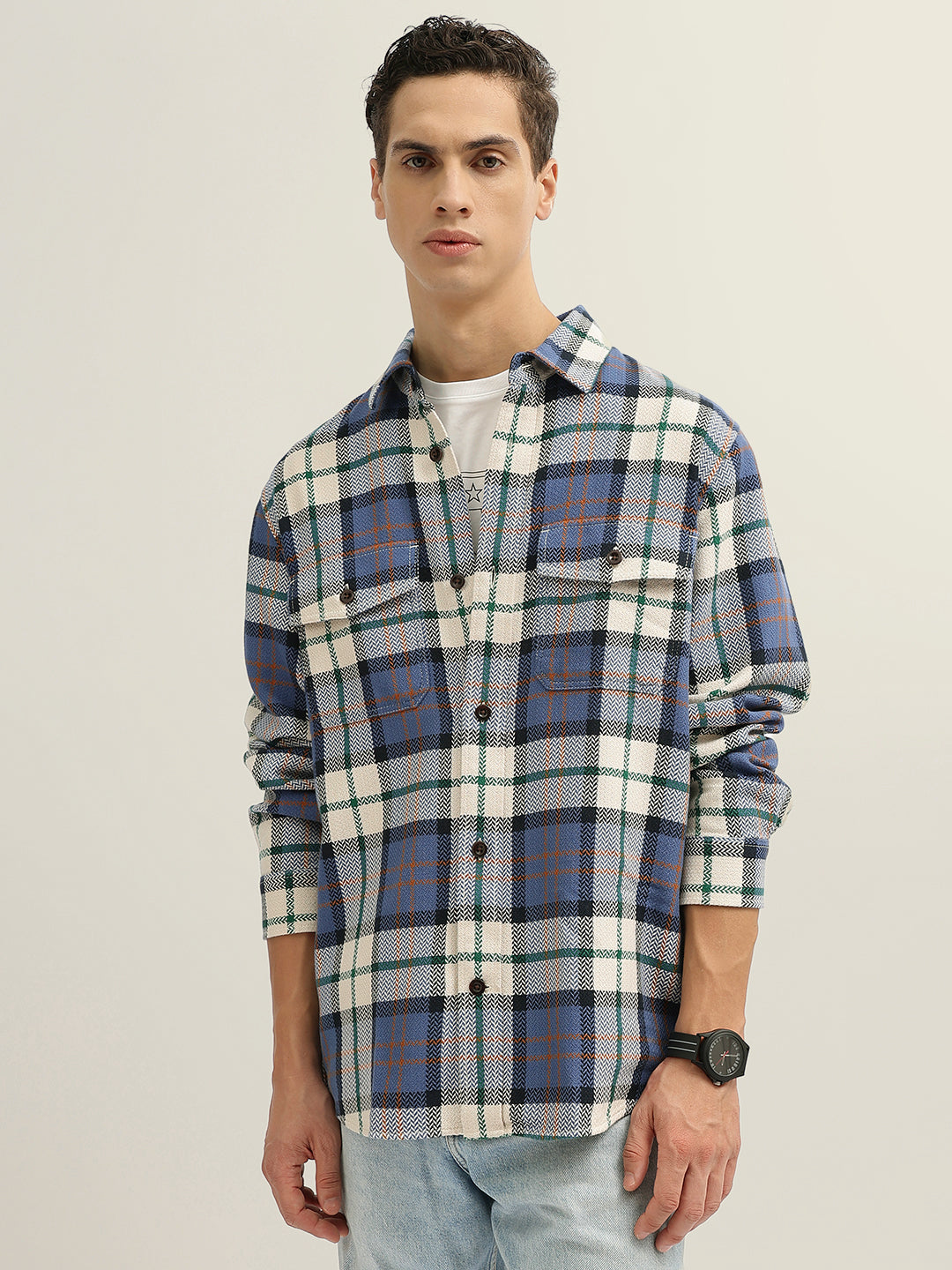 Gant Men Blue Checks Collar Shirt