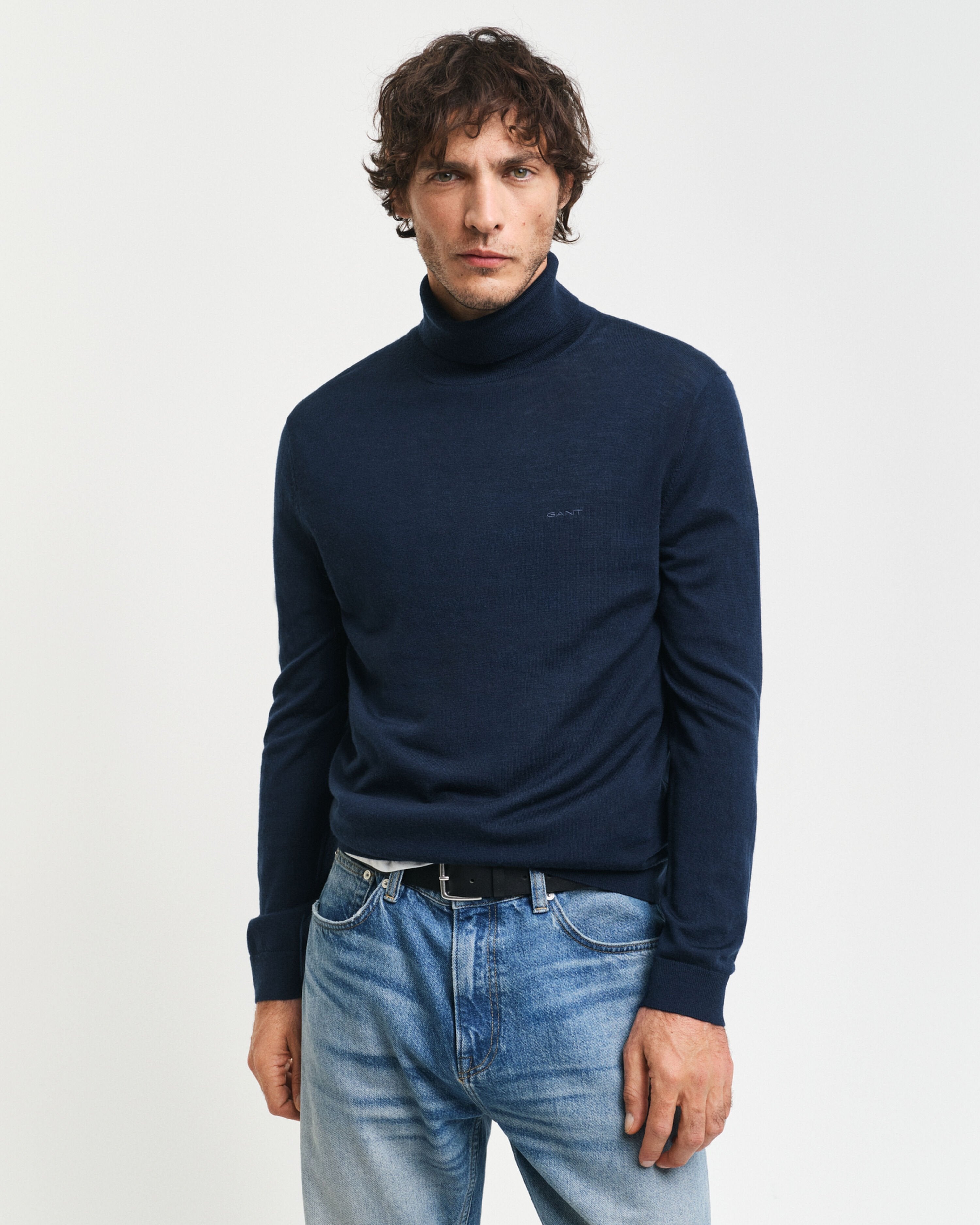 Shop Gant Men Blue Solid Turtle Neck Full Sleeves Pullover Style Sweater  Online