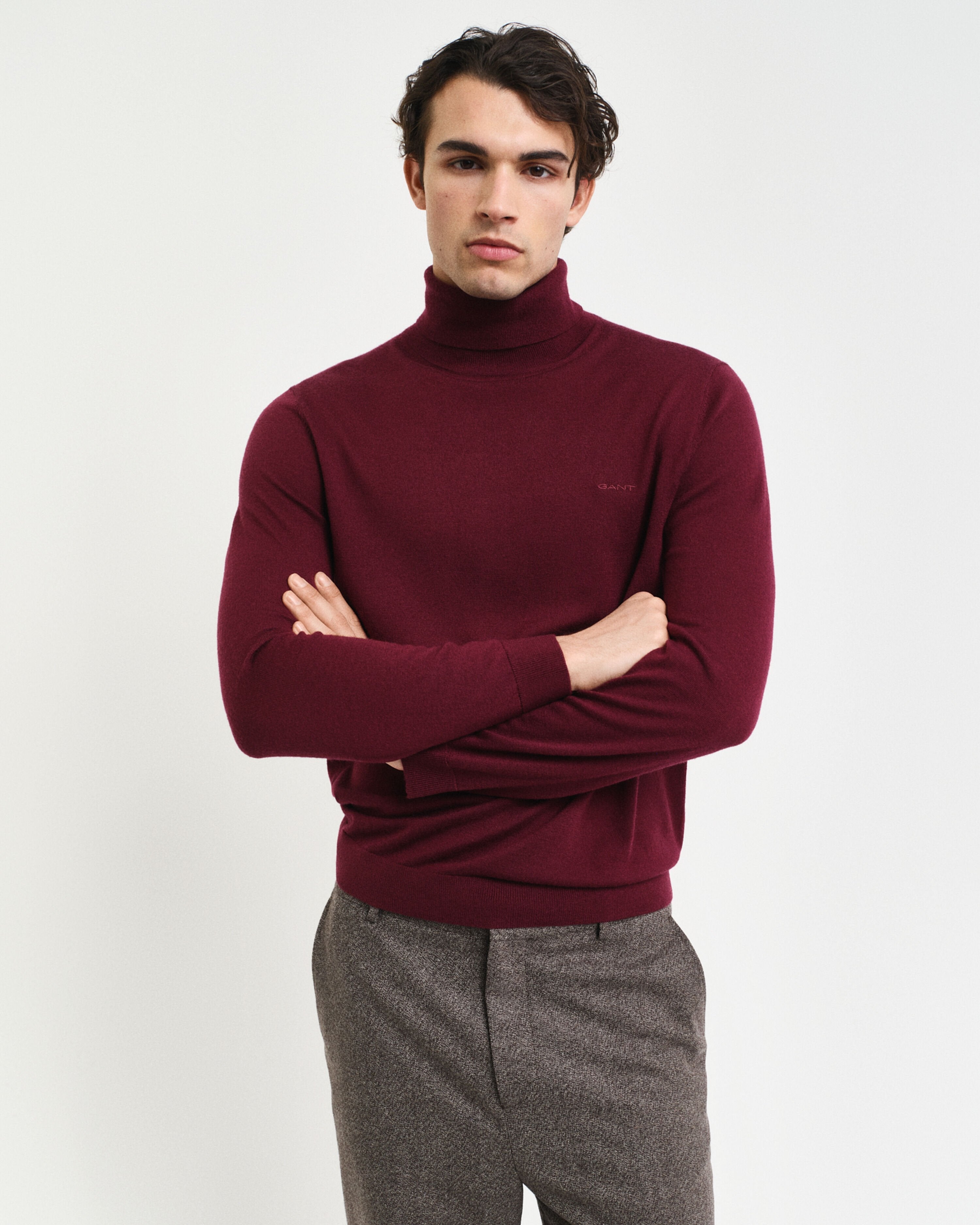 Shop Gant Men Wine Solid Turtle Neck Full Sleeves Pullover Style