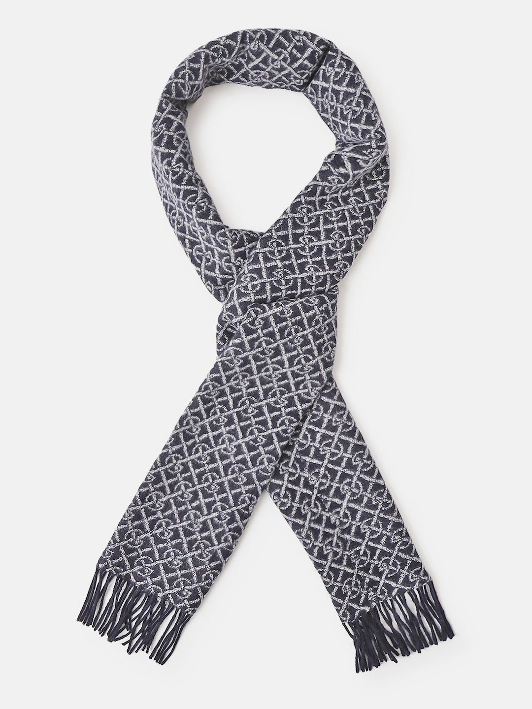 Gant Men Blue Printed Fringed Muffler