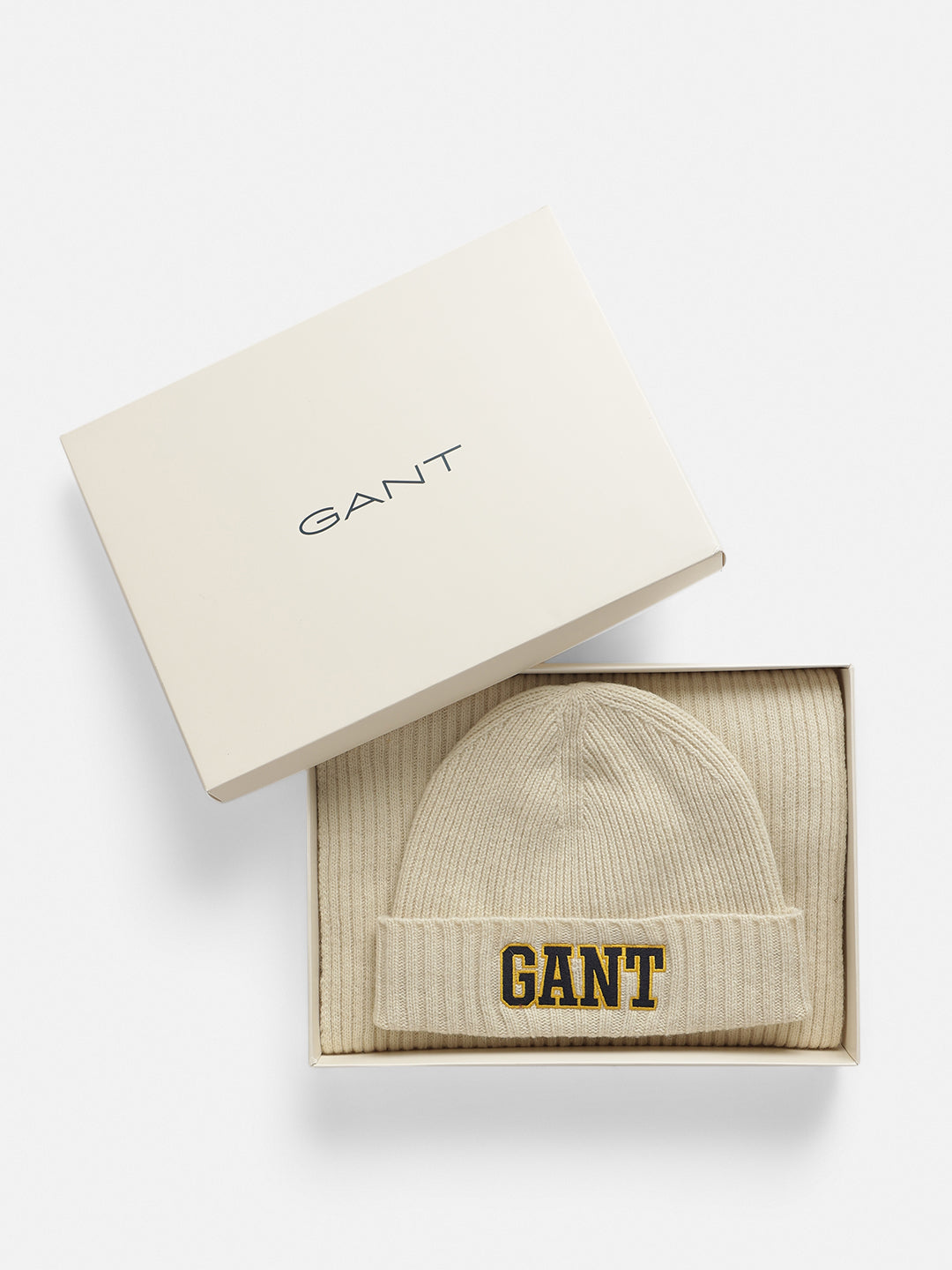 Gant Men Cream Solid Muffler with Beanie Caps