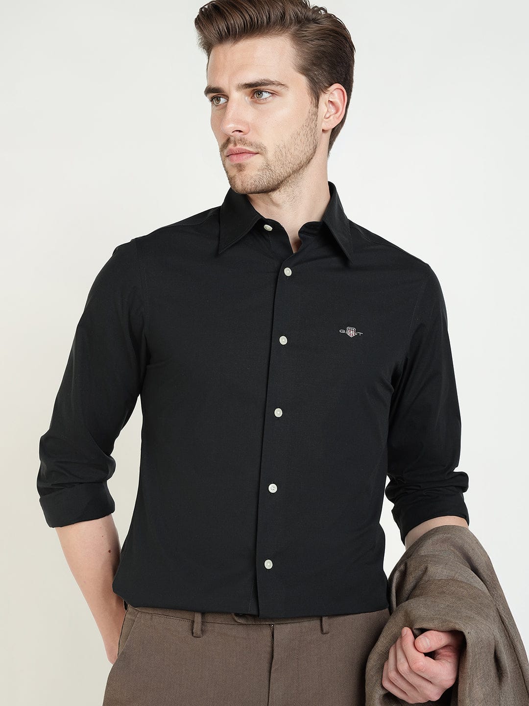 Gant Men Black Solid Collar Shirt
