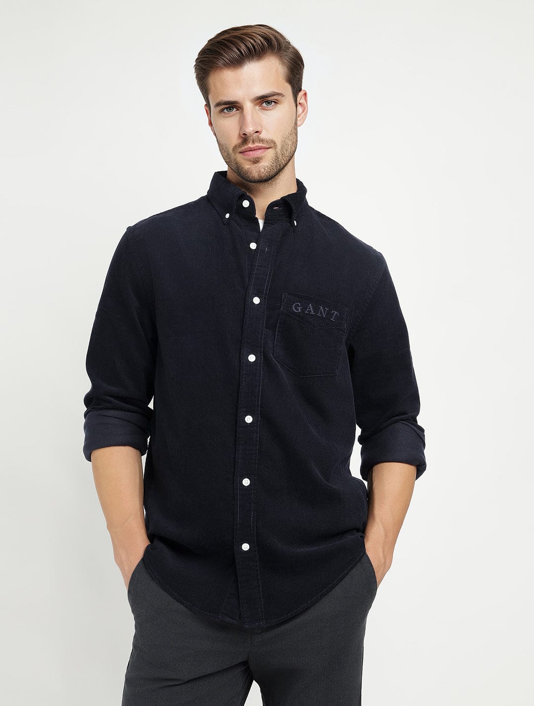 Gant Men Black Solid Collar Shirt