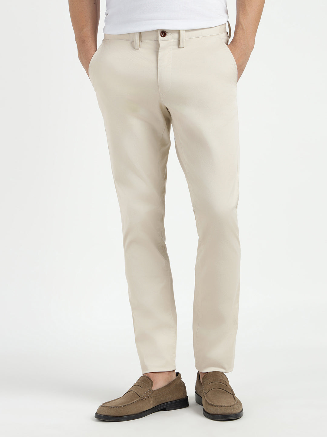 Gant Men Cream Slim Fit Solid Trouser