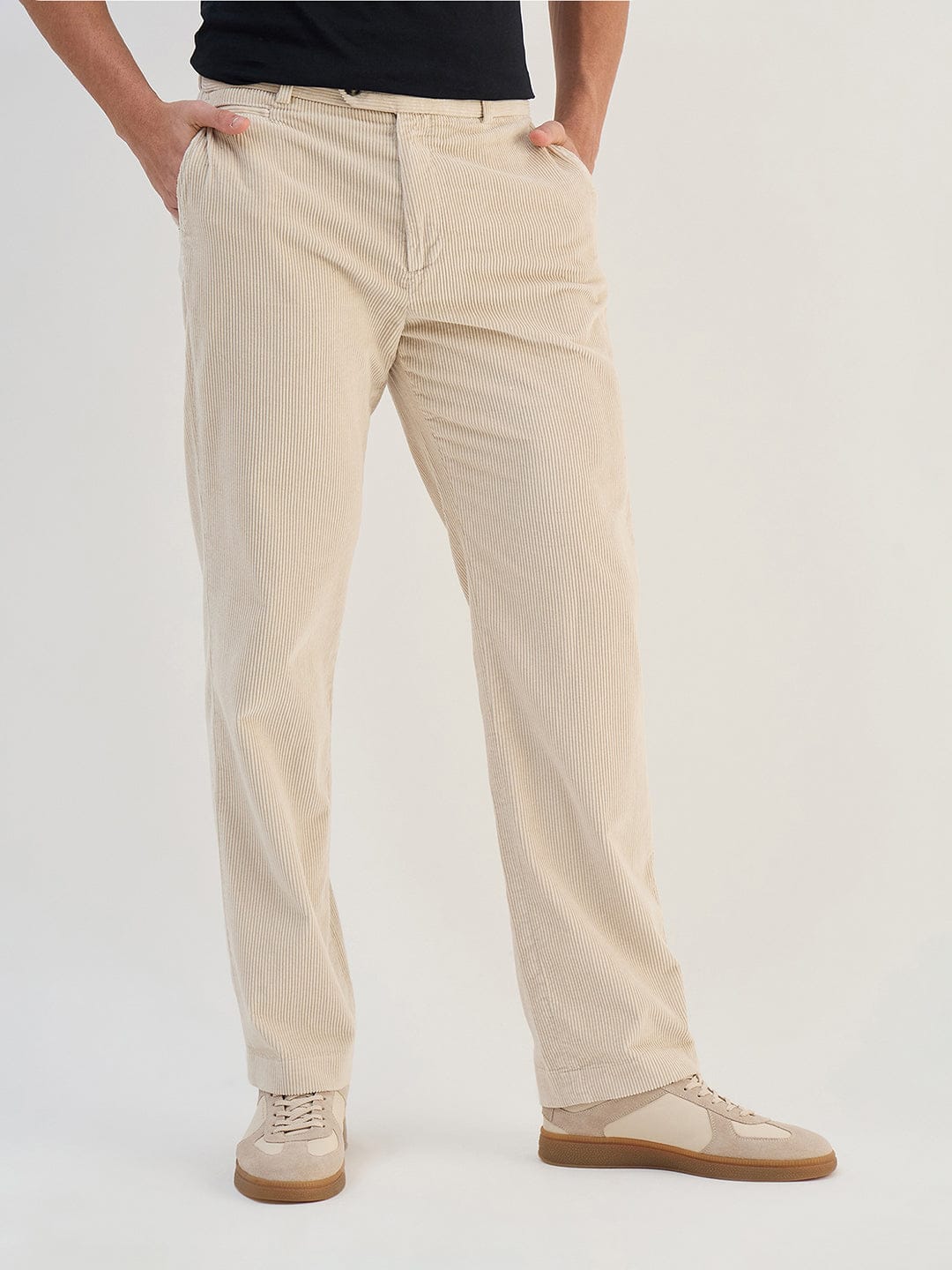 Gant Men Beige Solid Pure Cotton Straight Trouser