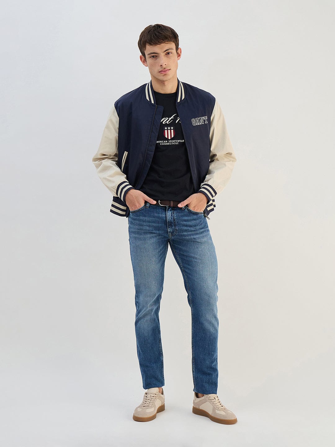 Gant Men Black Solid Pure Cotton Round Neck T Shirt