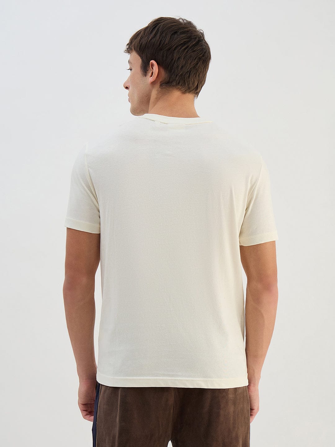 Gant Men Off White Solid Pure Cotton Round Neck T Shirt