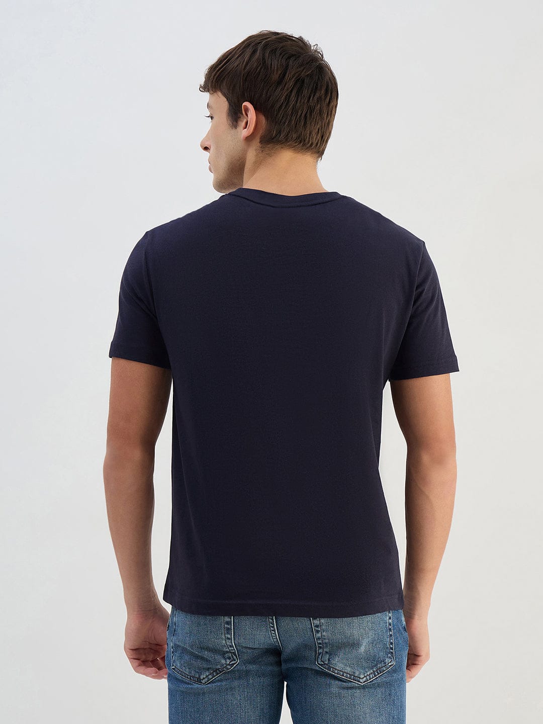 Gant Men Navy Blue Solid Pure Cotton Round Neck T Shirt