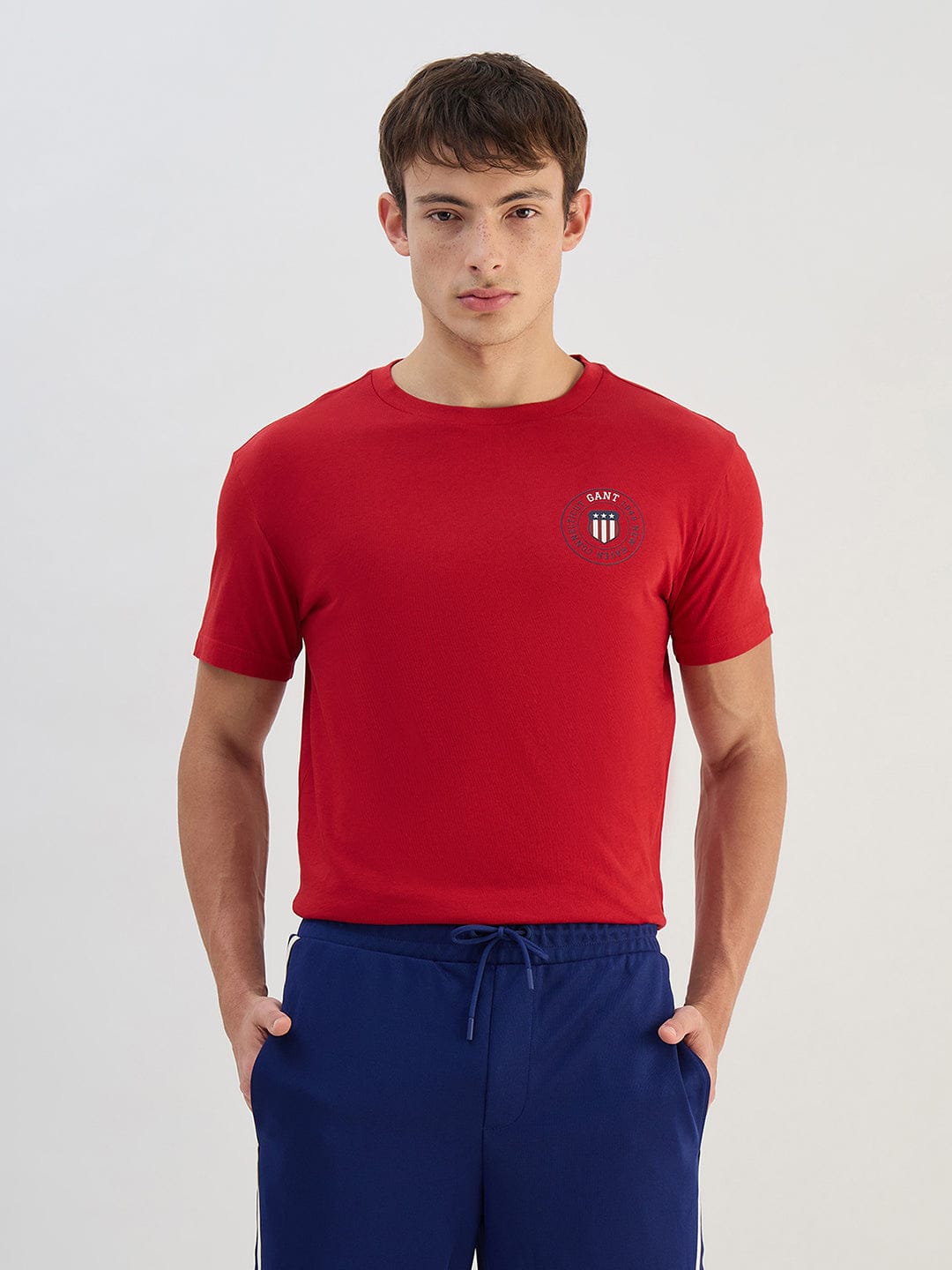 Gant Men Red Solid Pure Cotton Round Neck T Shirt