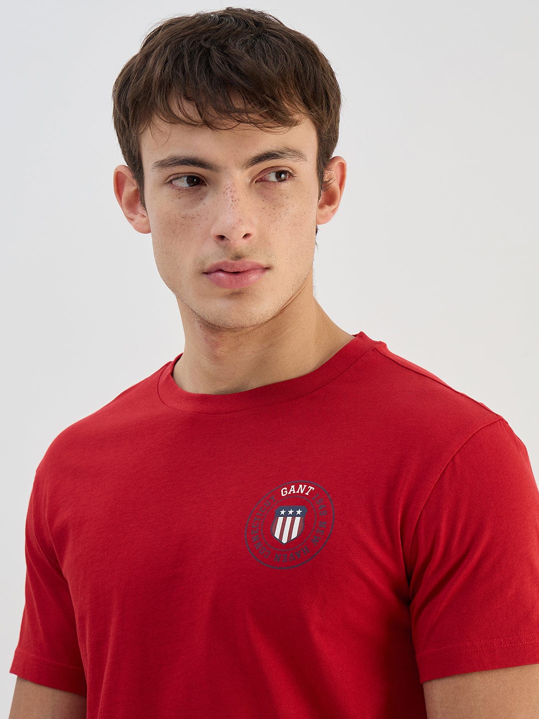 Gant Men Red Solid Pure Cotton Round Neck T Shirt
