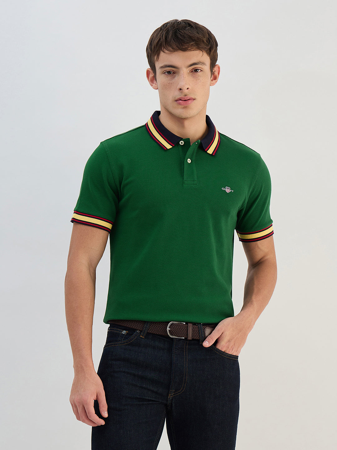 Gant Men Green Solid Polo Collar T-Shirt