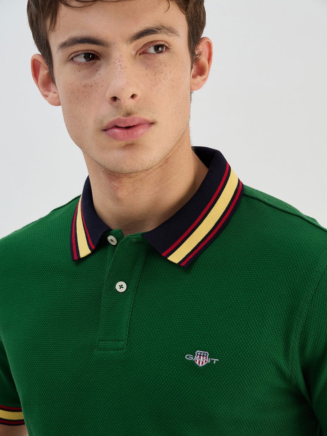 Gant Men Green Solid Polo Collar T-Shirt
