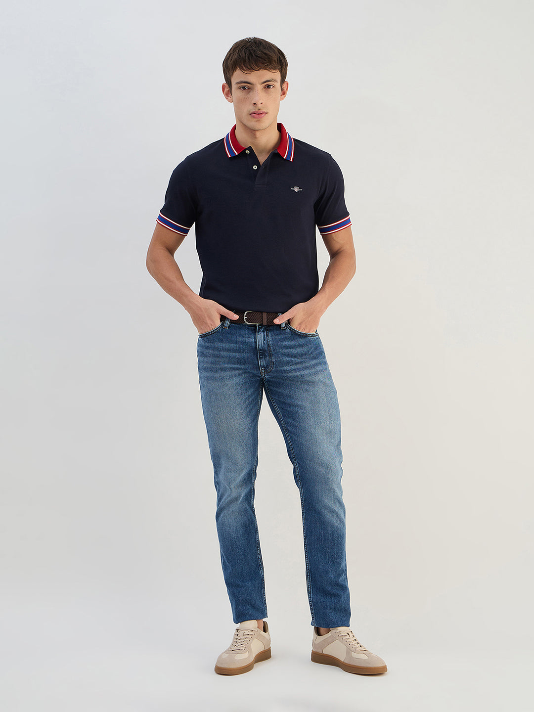 Gant Men Navy Blue Solid Polo Collar T-Shirt