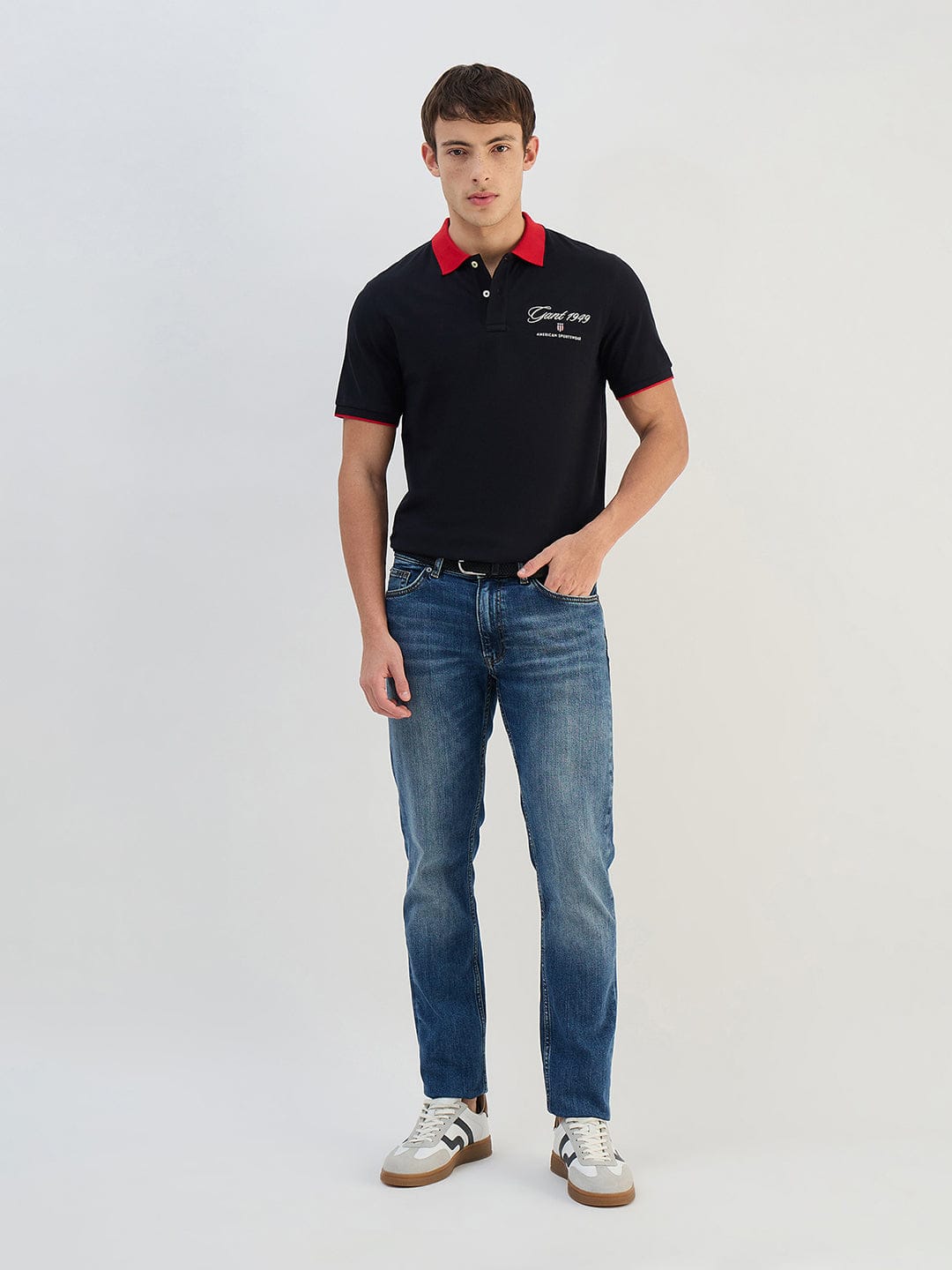 Gant Men Black Solid Pure Cotton Polo Collar T-Shirt