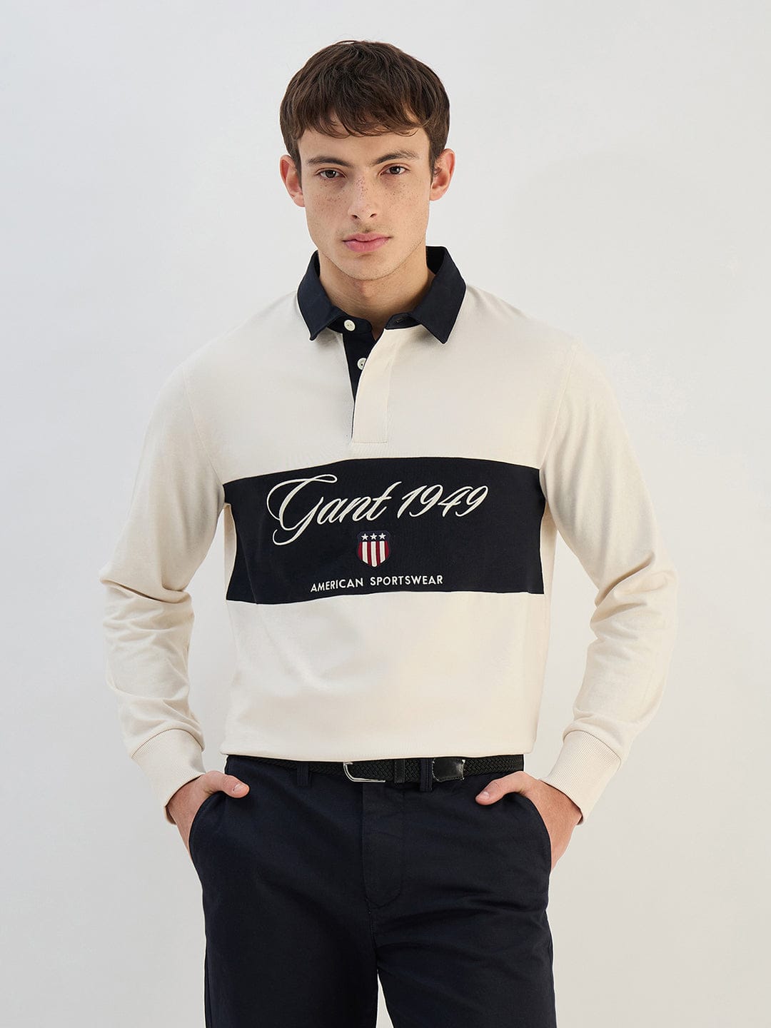 Gant Men Off White Solid Pure Cotton Polo Collar T-Shirt