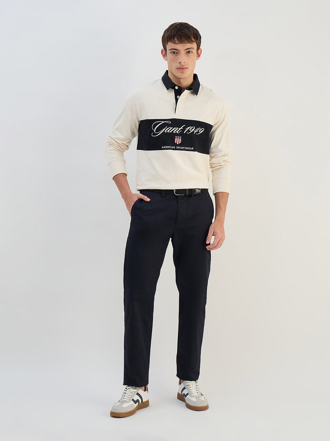 Gant Men Off White Solid Pure Cotton Polo Collar T-Shirt