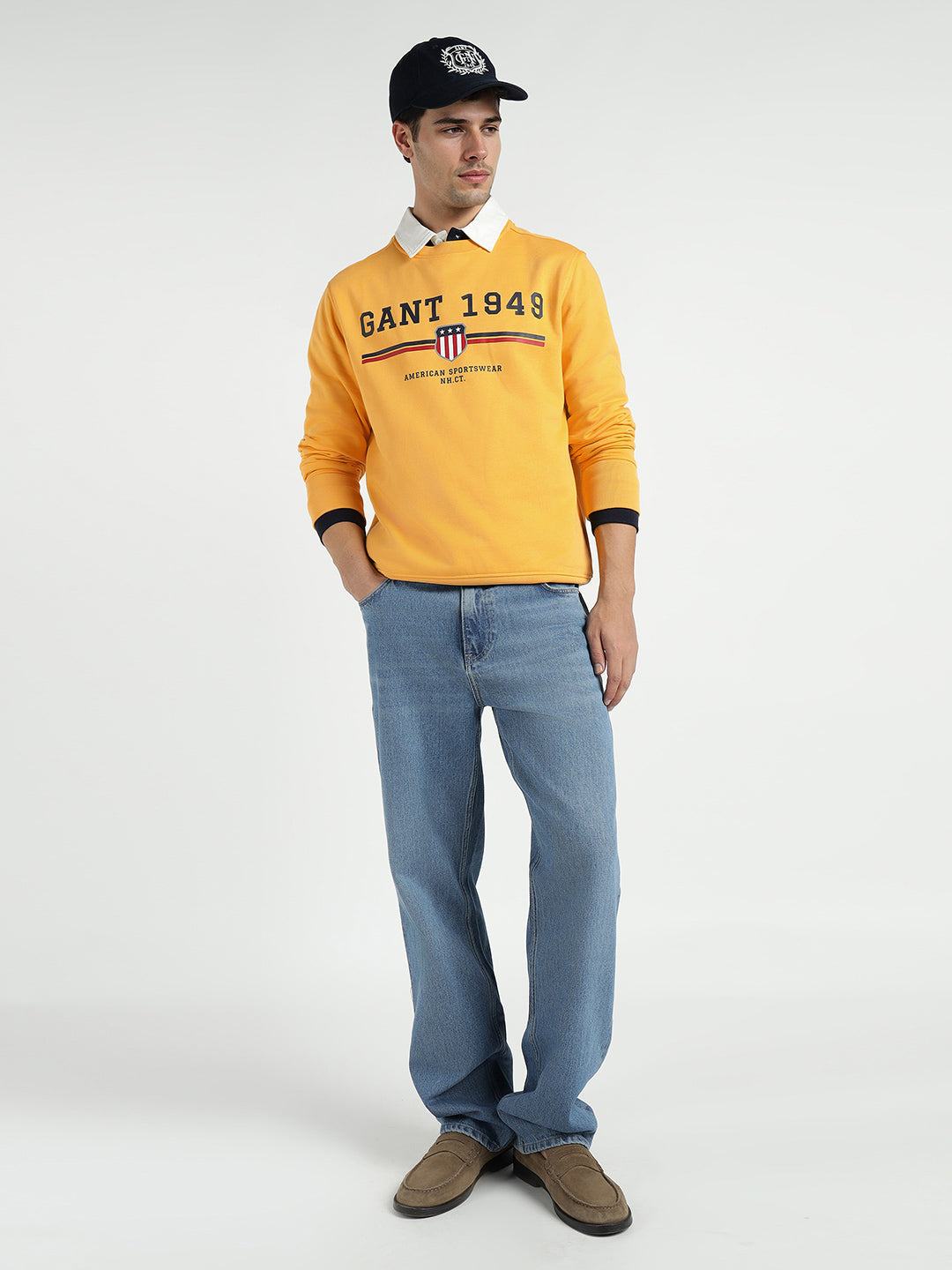 Gant Men Yellow Printed Crew Neck Sweatshirt