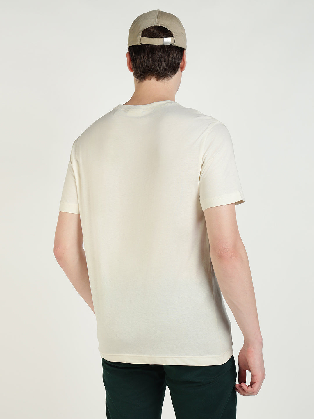 Gant Men Cream Solid Crew Neck Tshirt