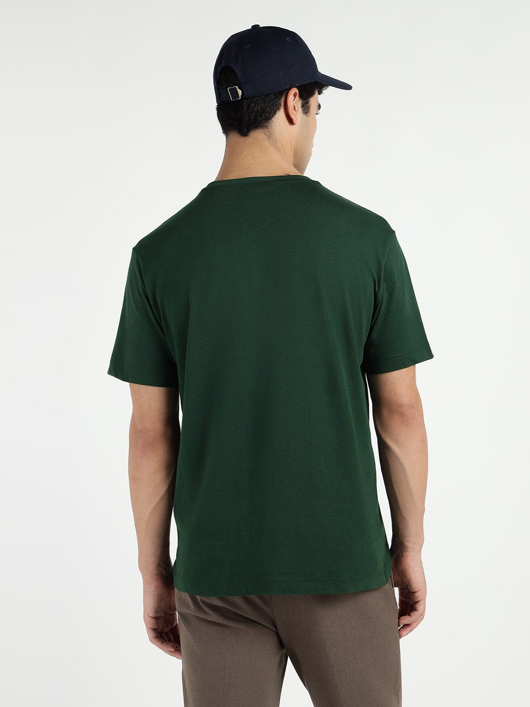 Gant Men Green Solid Crew Neck Tshirt