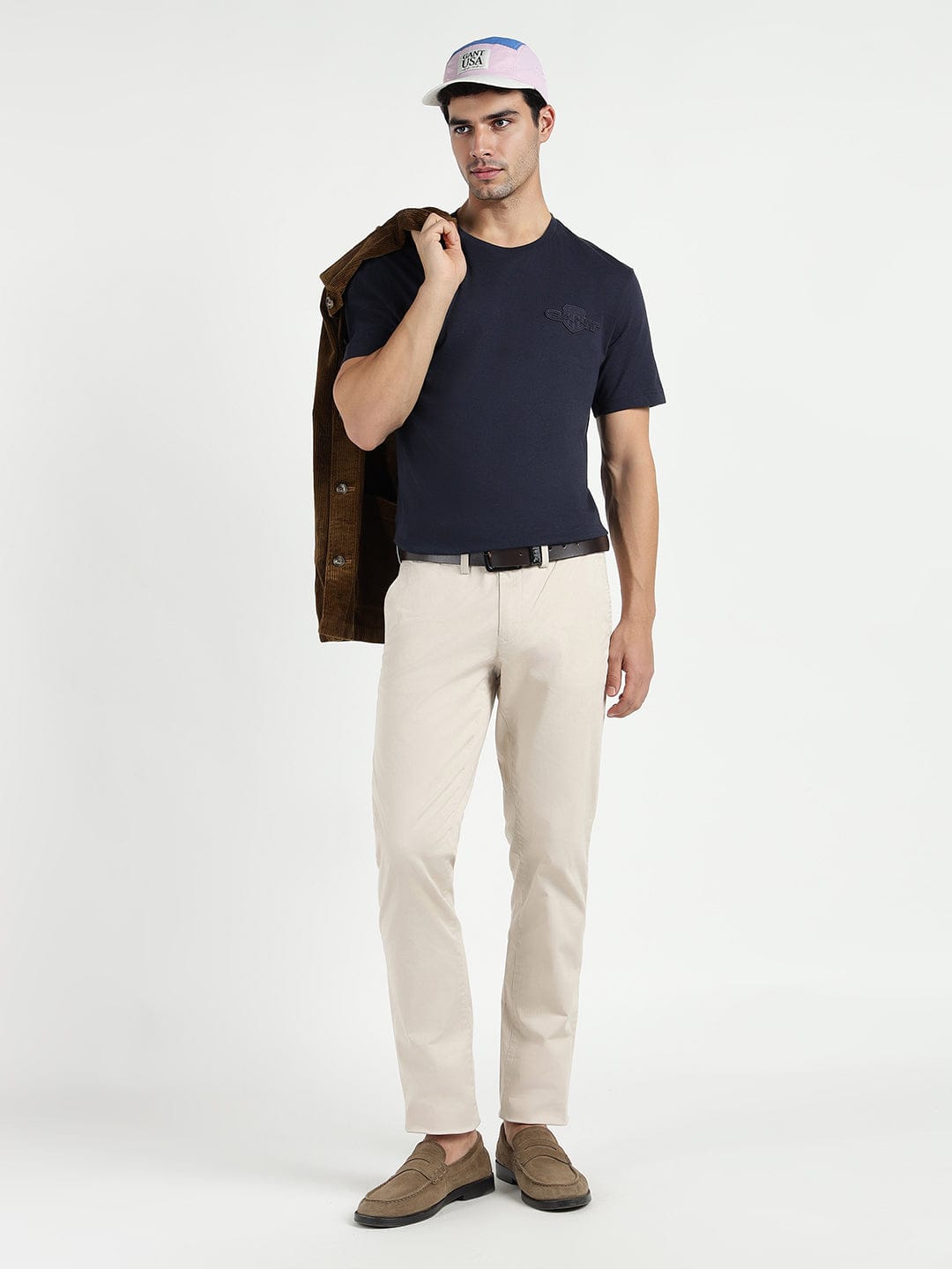 Gant Men Blue Solid Crew Neck Tshirt