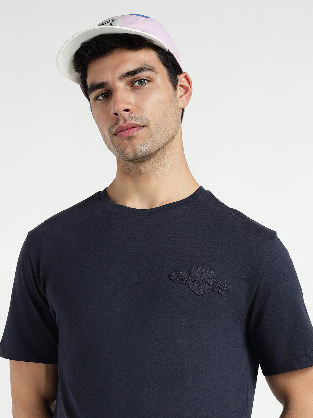 Gant Men Blue Solid Crew Neck Tshirt