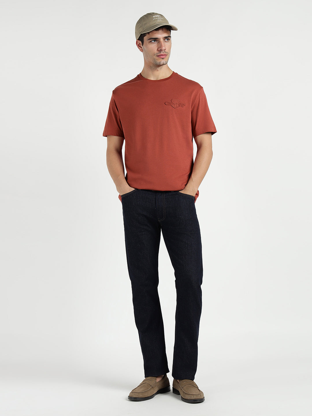 Gant Men Red Solid Crew Neck Tshirt