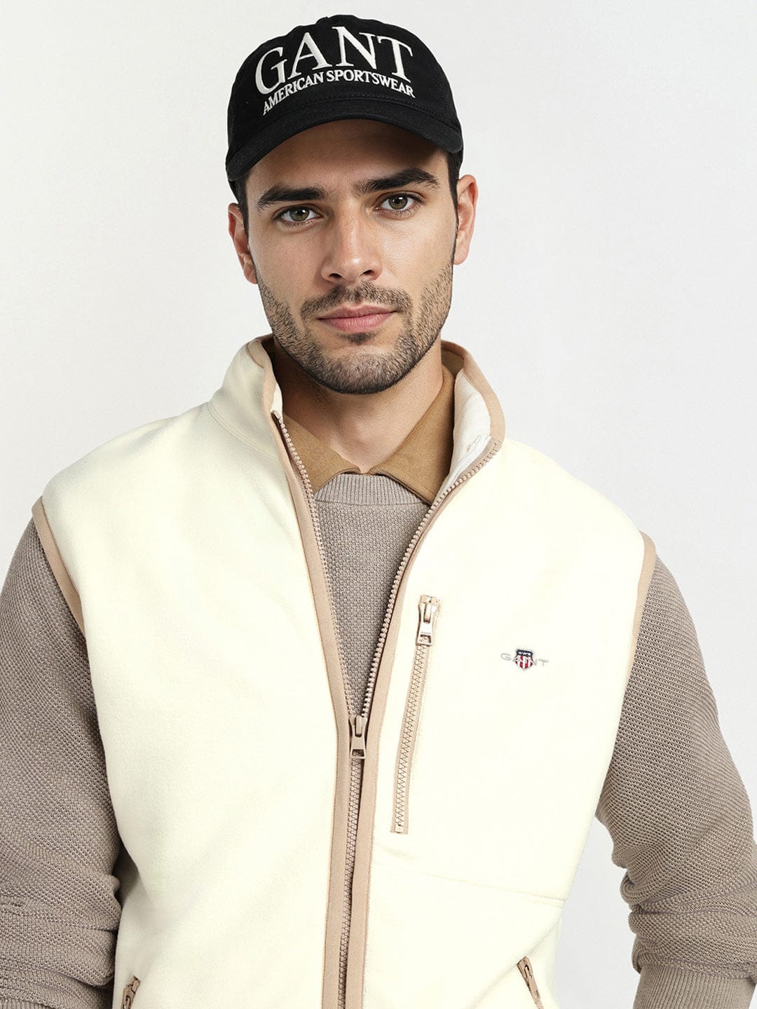 Gant Men Cream Solid Collar Sweatshirt