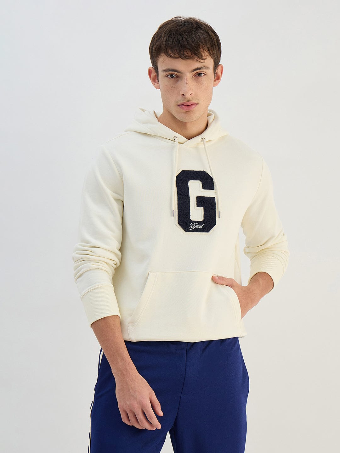 Gant Men Cream Solid Hoodie Sweatshirt