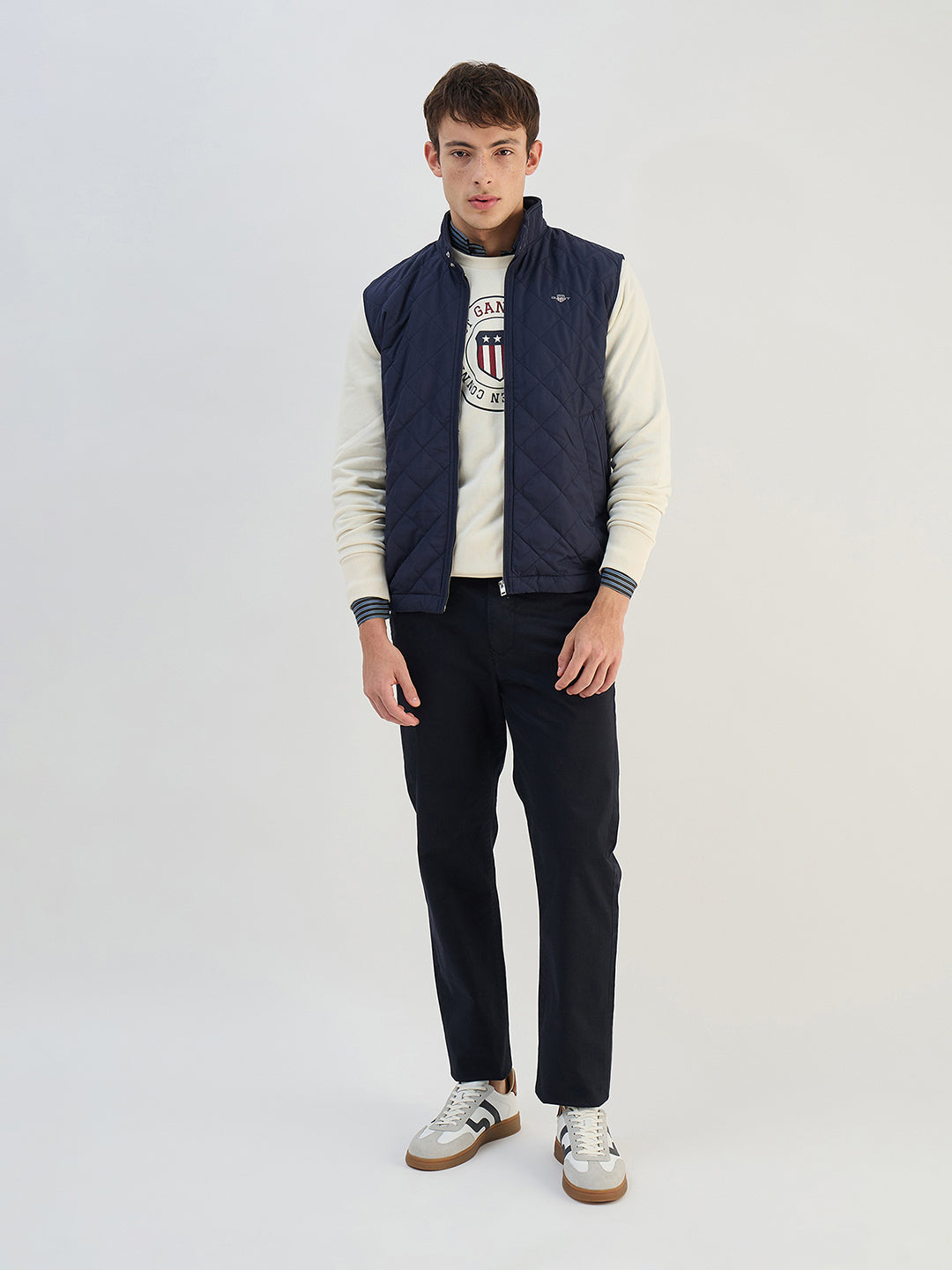 Gant Men Cream Solid Round Neck Sweatshirt