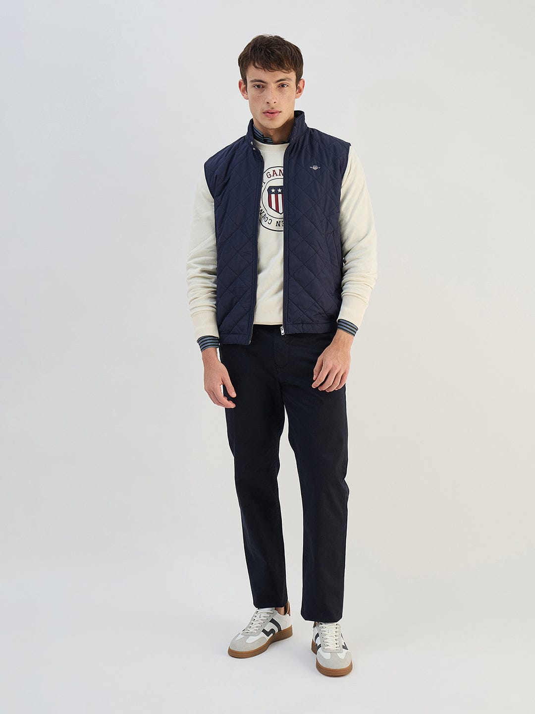 Gant Men Cream Solid Round Neck Sweatshirt