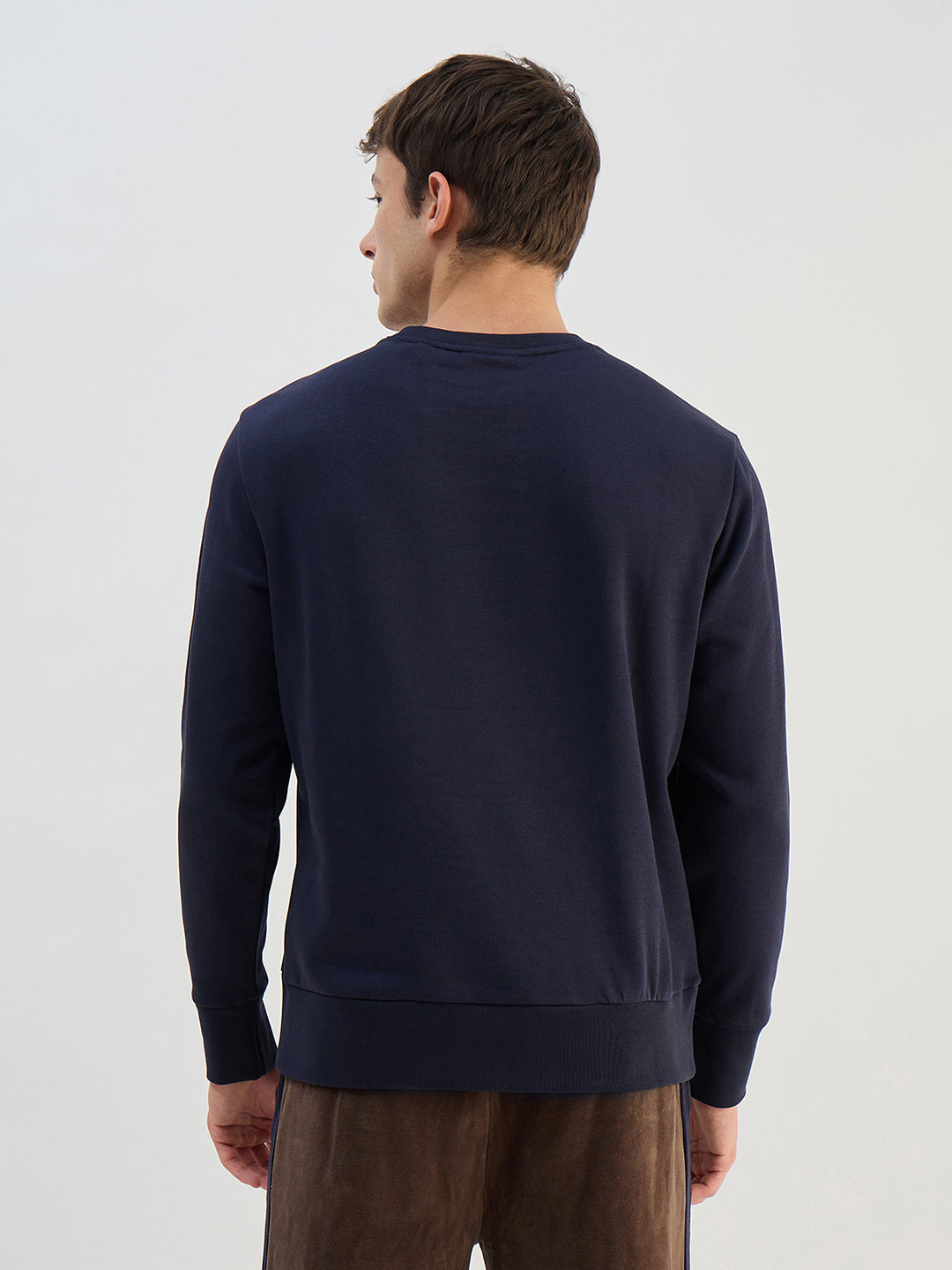 Gant Men Navy Blue Solid Round Neck Sweatshirt