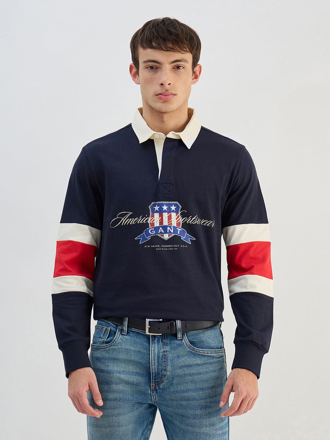 Gant Men Navy Blue Logo Pure Cotton Collared Ruggers