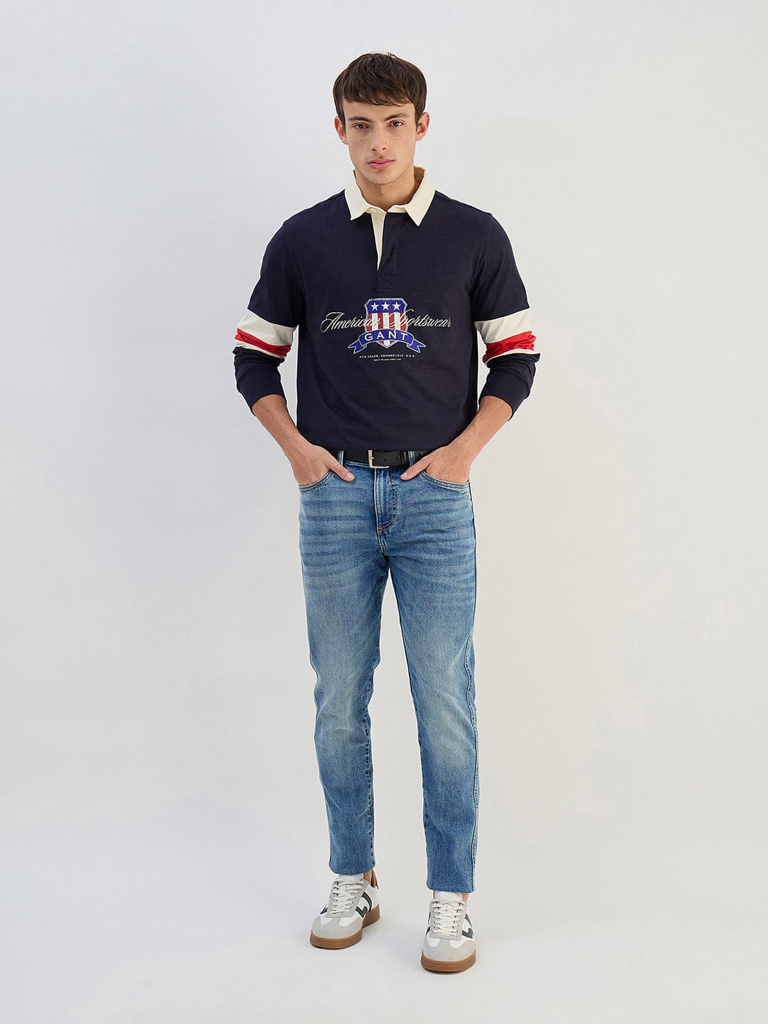 Gant Men Navy Blue Logo Pure Cotton Collared Ruggers