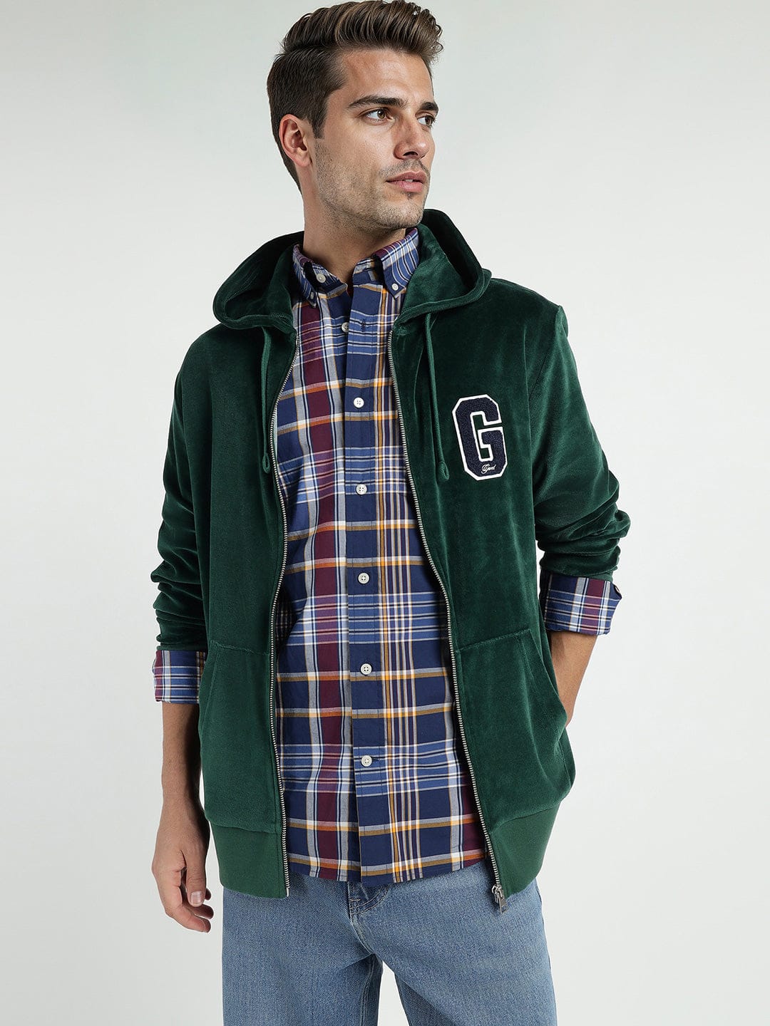 Gant Men Green Printed Hooded Sweatshirt