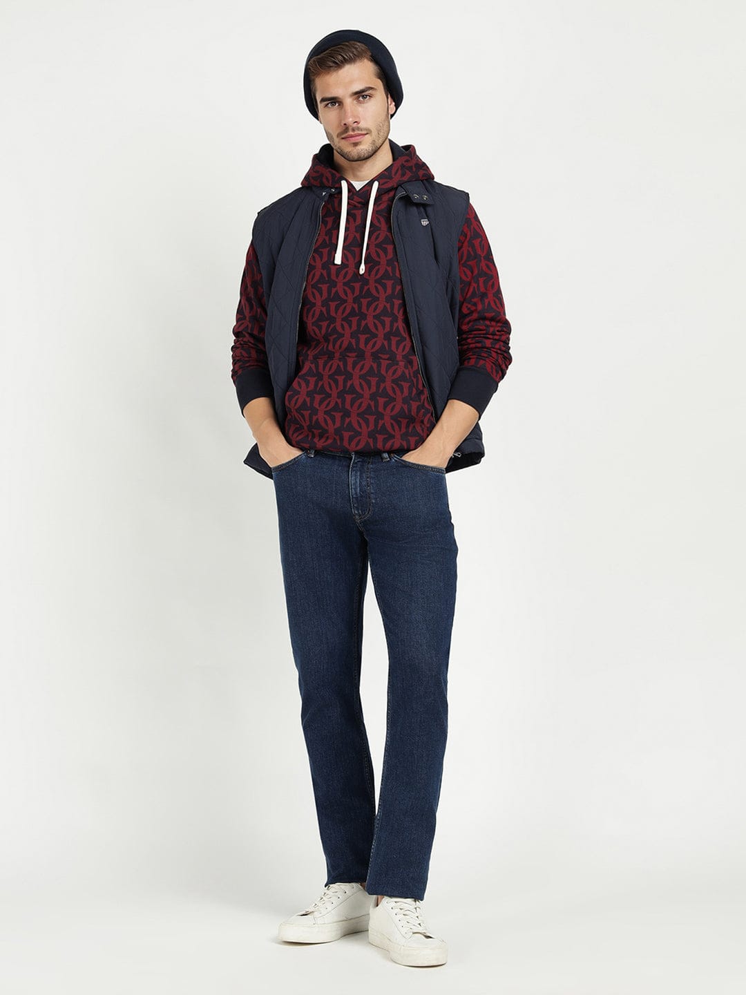 Gant Men Blue Printed Hooded Sweatshirt