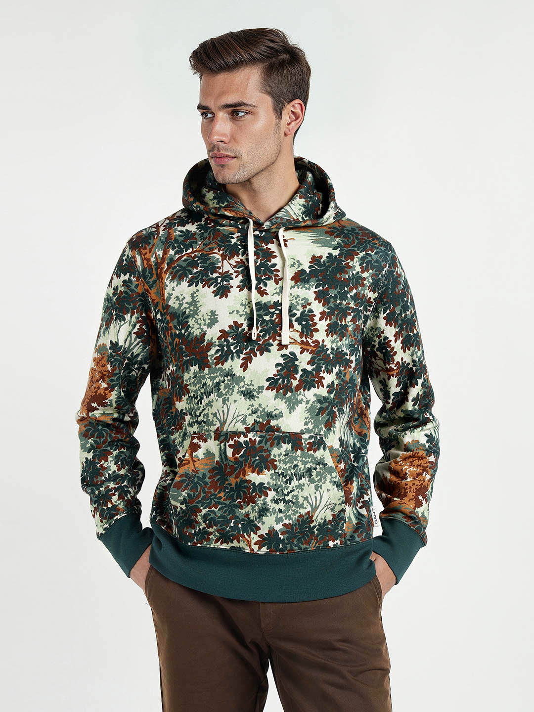 Gant Men Beige/Green Printed Hooded Sweatshirt