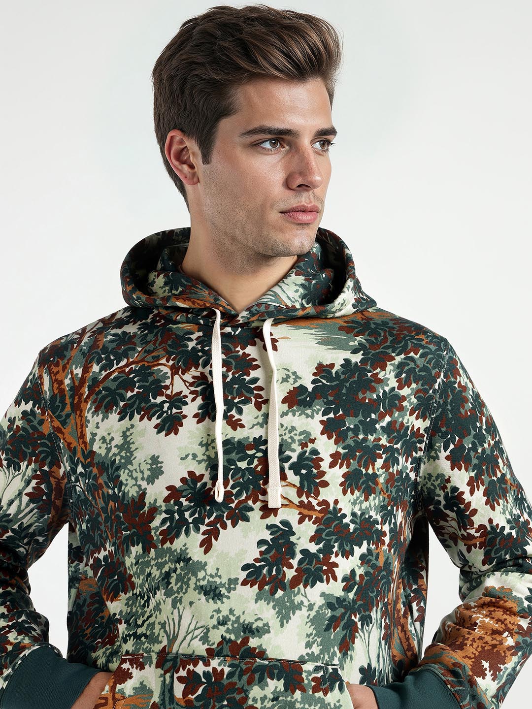 Gant Men Beige/Green Printed Hooded Sweatshirt