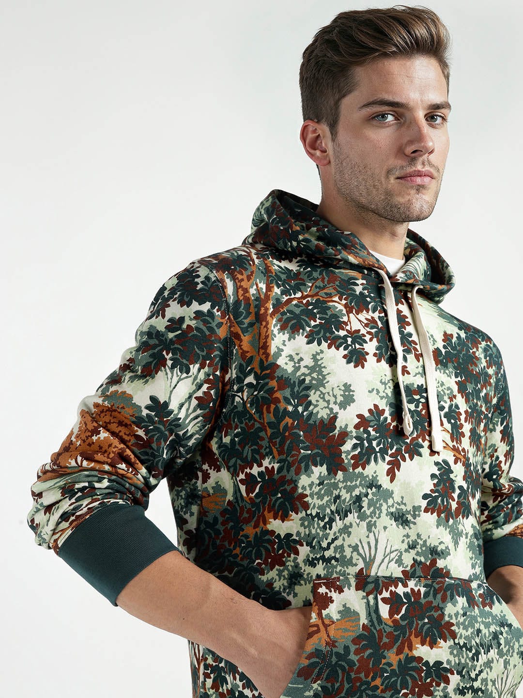 Gant Men Beige/Green Printed Hooded Sweatshirt