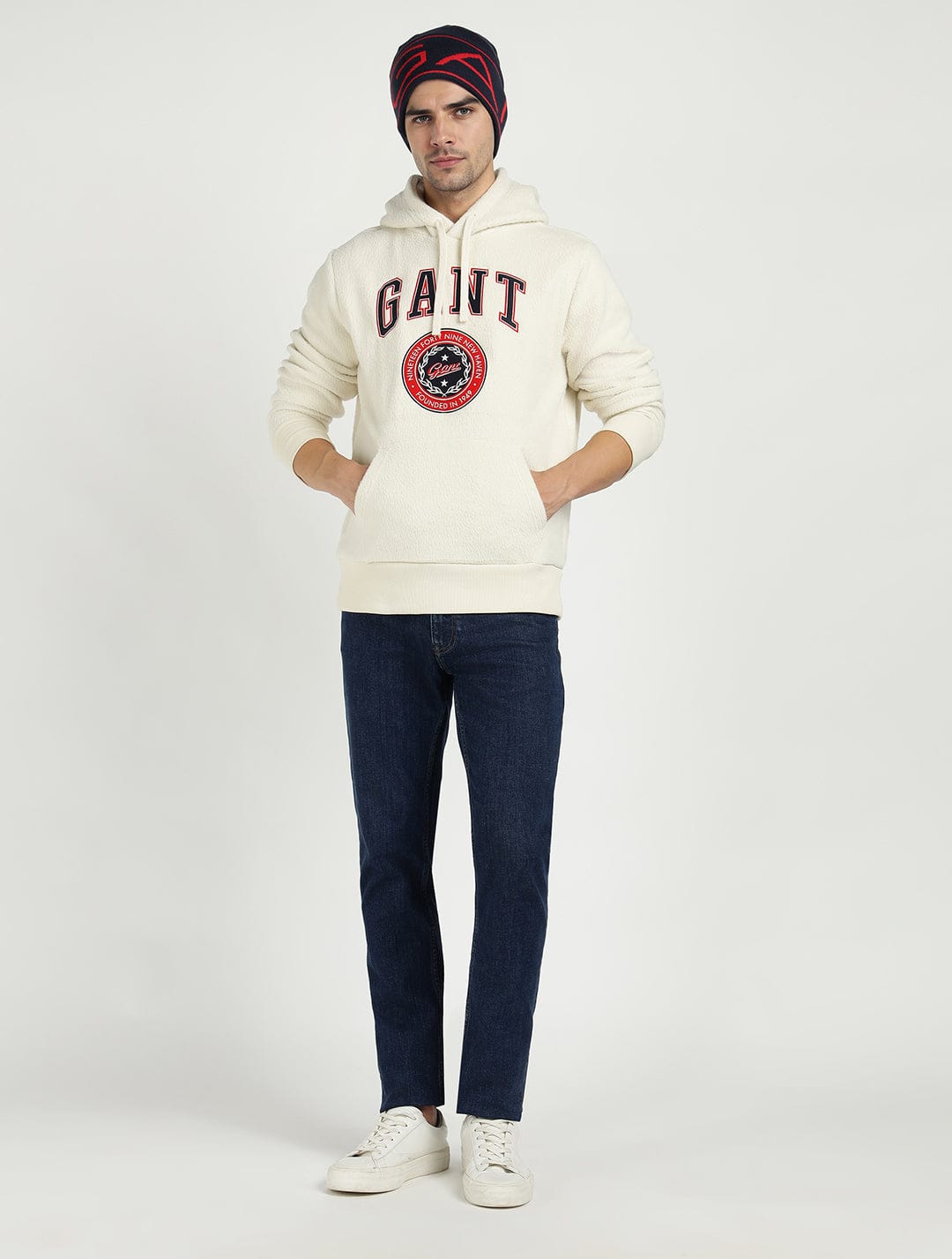 Gant Men Cream Solid Hooded Sweatshirt