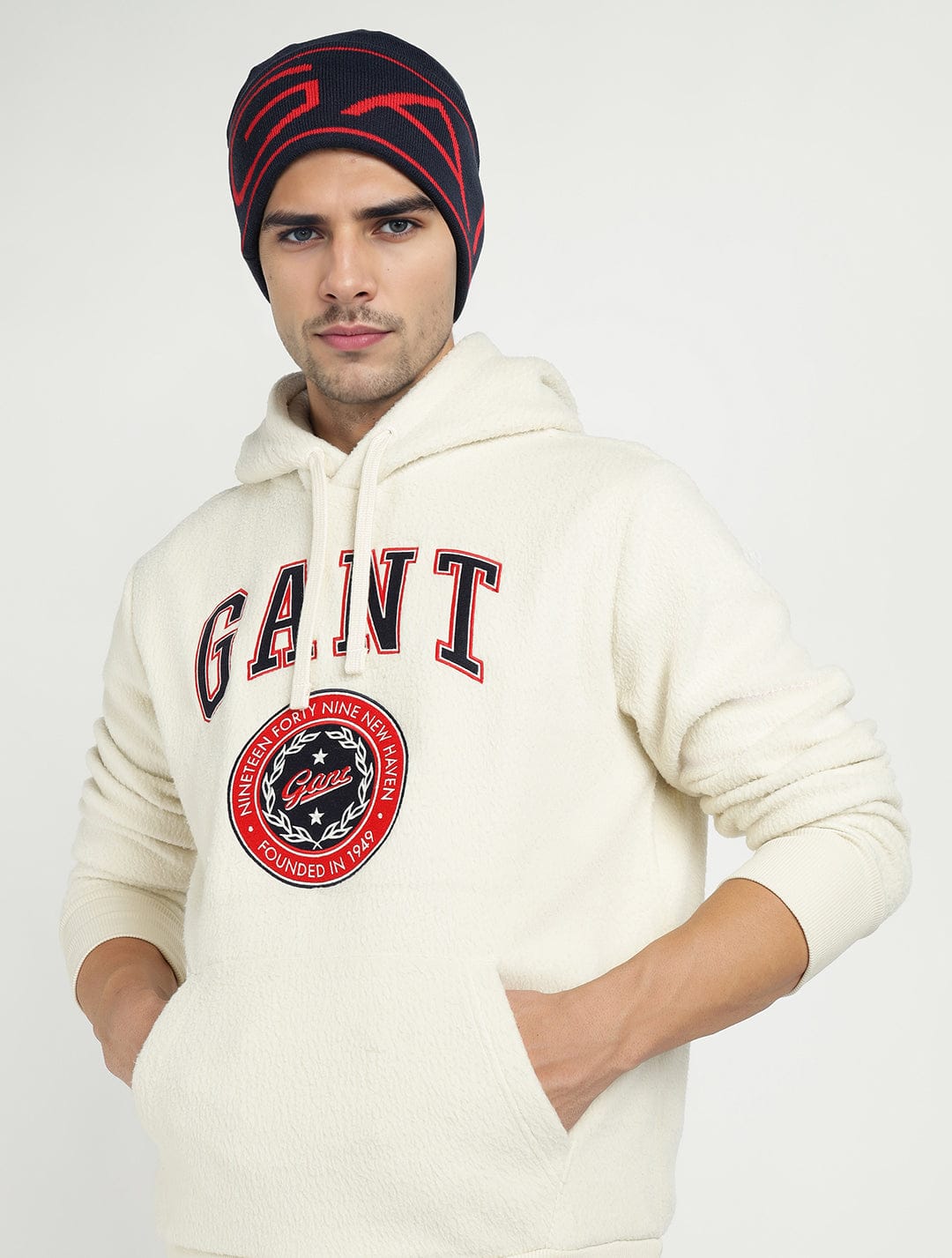 Gant Men Cream Solid Hooded Sweatshirt