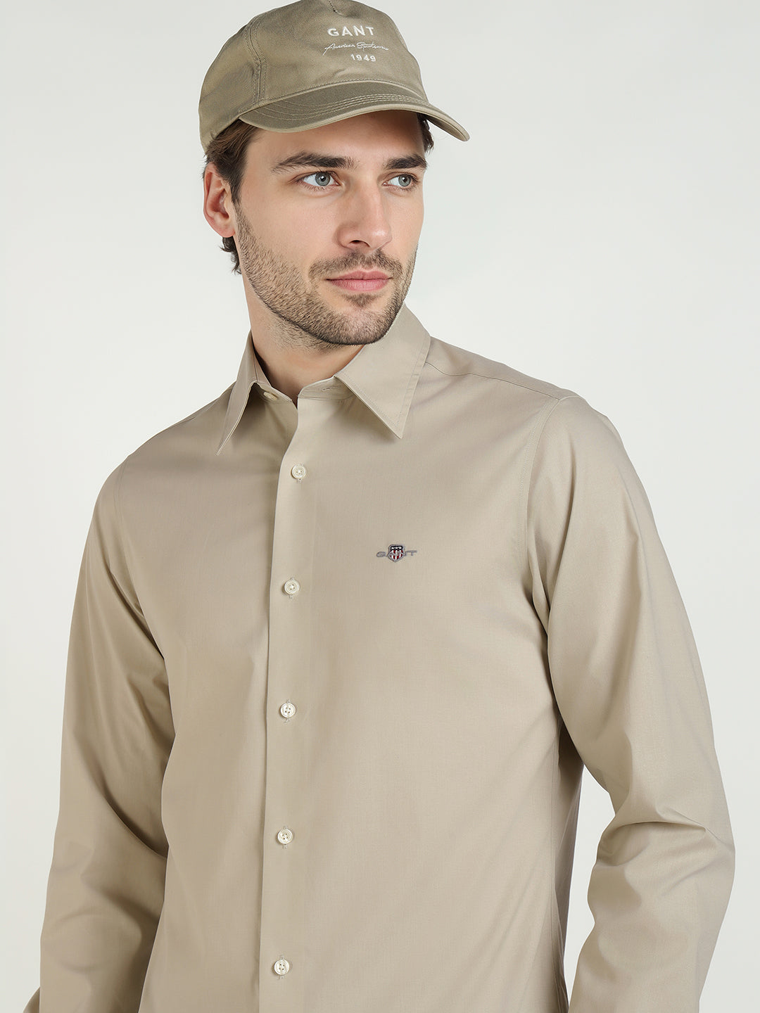 Gant Men Beige Solid Collar Shirt