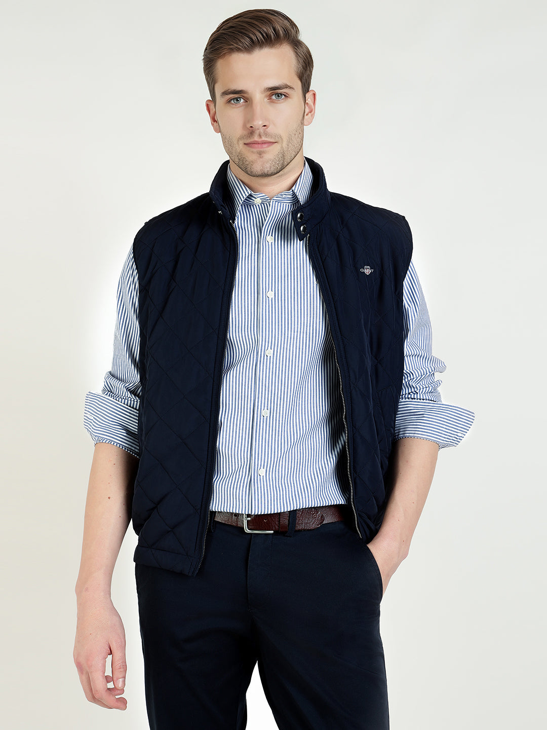 Gant Men Slim Blue Striped Poplin Shirt