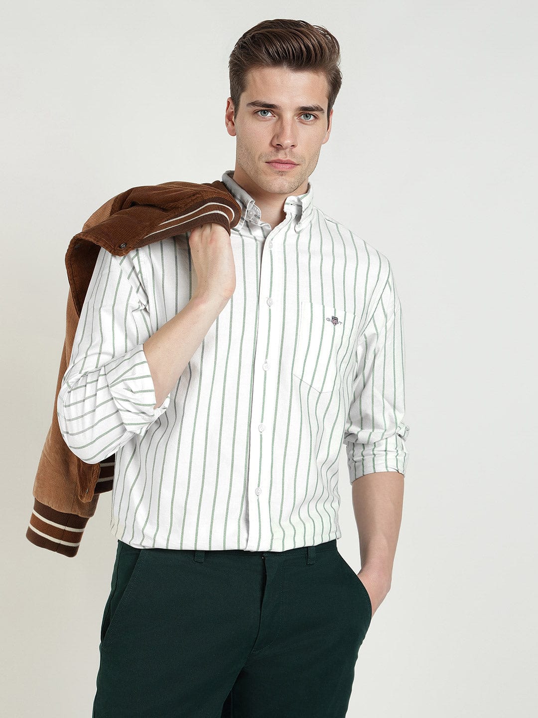 Gant Men Green Striped Collar Shirt