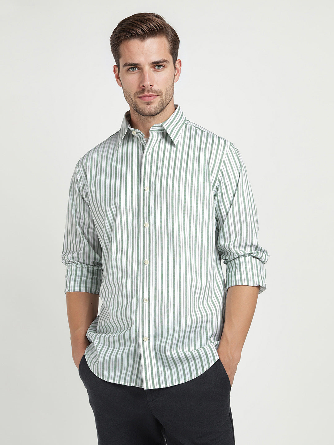 Gant Men Green Striped Collar Shirt